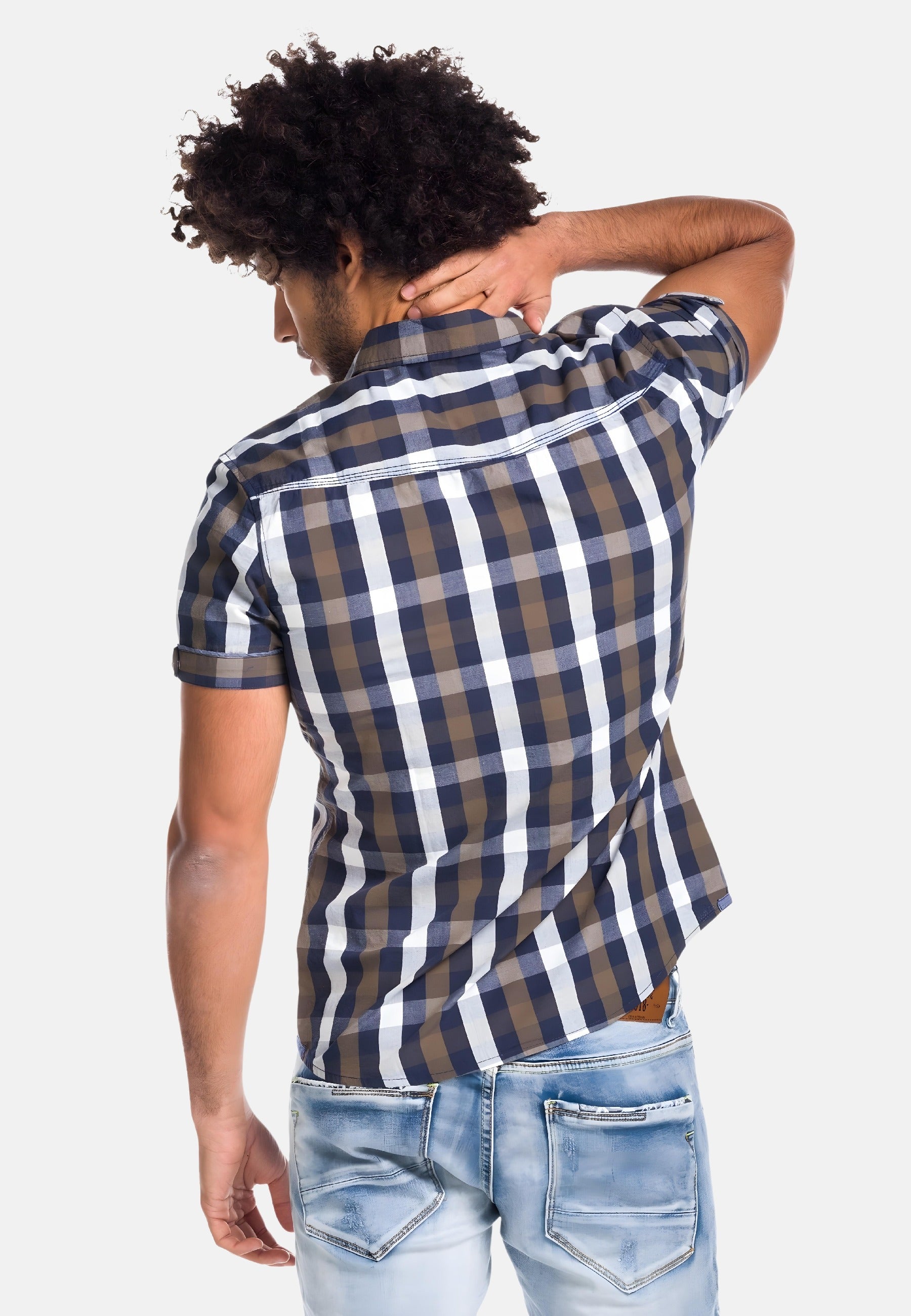 Camisa cuadros letras bordadas manga corta hombre kaki - Koroshi 1811CC53