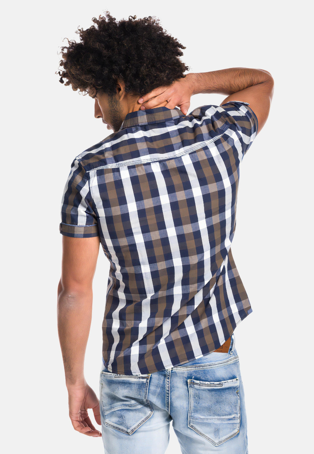 Camisa cuadros letras bordadas manga corta hombre kaki - Koroshi 1811CC53