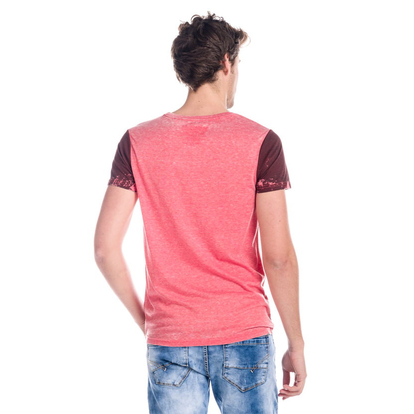 T-shirt manches courtes homme rose imprimé texte vue de face - Koroshi 1811MC02