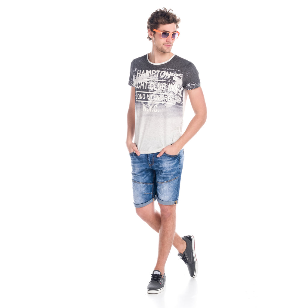 T-shirt manches courtes homme écru détail imprimé texte - Koroshi 1811MC02