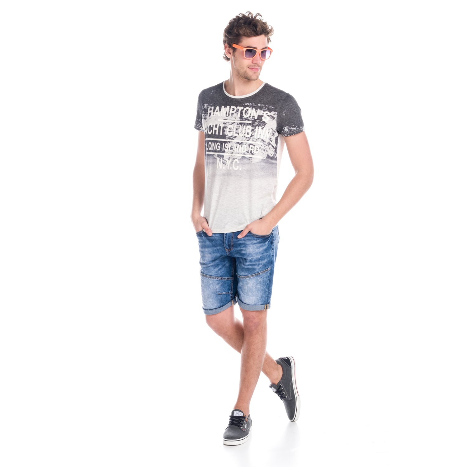 T-shirt manches courtes homme écru détail imprimé texte - Koroshi 1811MC02