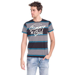 Gestreiftes Kurzarm-T-Shirt für Herren, Sommer, Schwarz – Koroshi 1811MC45