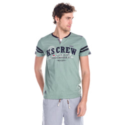 Short sleeve v-neck t-shirt with stripes for men green - Koroshi 1811MC57
