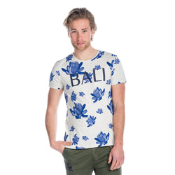 T-shirt da uomo a manica corta con stampa floreale Bali blu - Koroshi 1811MC71