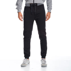 Two-tone plush jogger pants with zippers for men, black - Koroshi 1811PT90