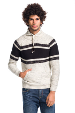Pull tricot col cheminée rayé écru homme - Koroshi 1811TR03