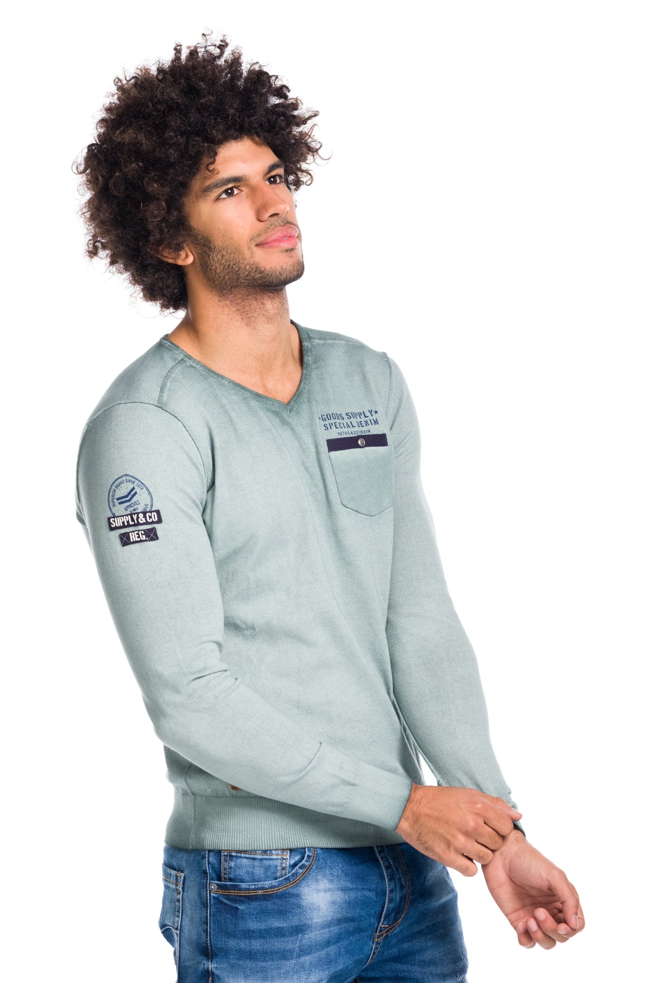 Jersey tricot tintado con efecto desgastado, bolsillo delantero y detalle en mangas | Estilo versátil