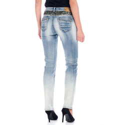 Pantalons straight denim amb abaloris i tatxes dona blau mitjà - Koroshi 1812PT02