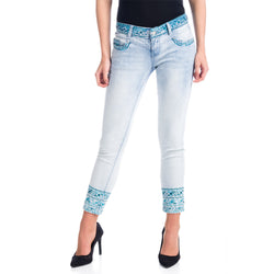 Pantalón vaquero pitillo bordado mujer bleach - Koroshi 1812PT27