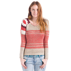 Women's beige floral crochet and sequins fantasy tricot sweater - Koroshi 1812TR11