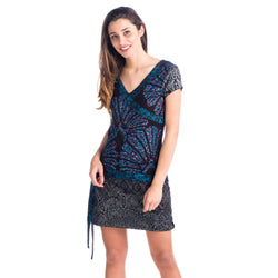 Vestit estampat màniga curta tall maluc dona negre - Koroshi 1812VS03