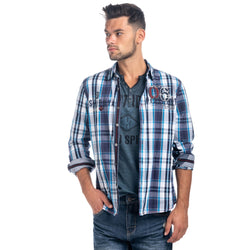 Camisa cuadros bordados manga larga hombre azul - Koroshi 1821CL51