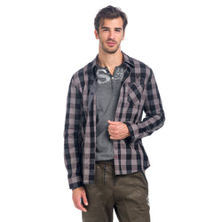 Men's black long-sleeved contrast elbow check plaid shirt - Koroshi 1821CL55