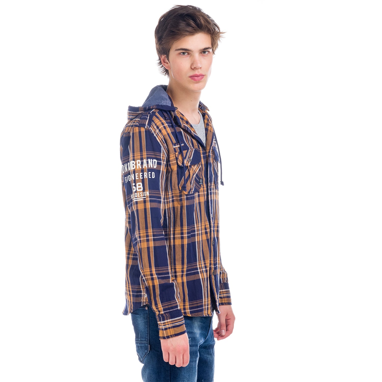 Checked overshirt with hood