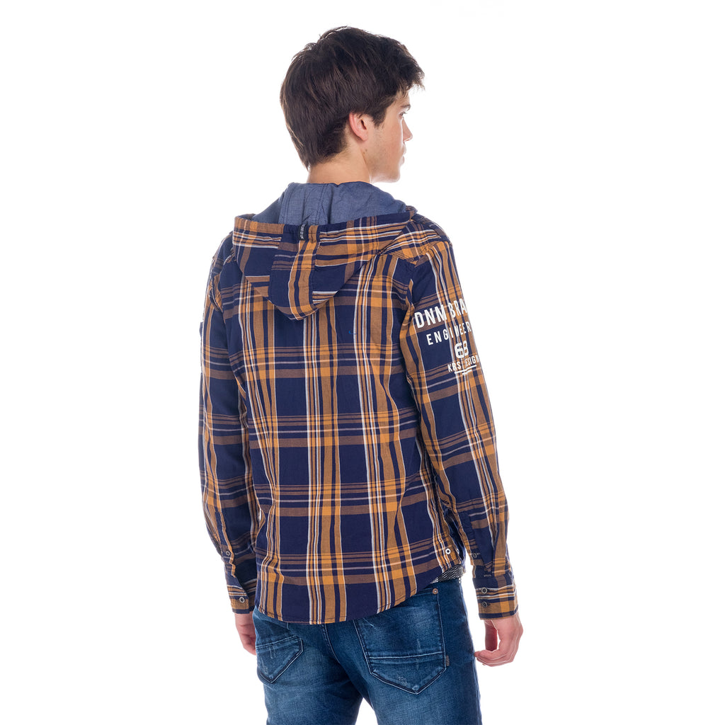 Checked overshirt with hood
