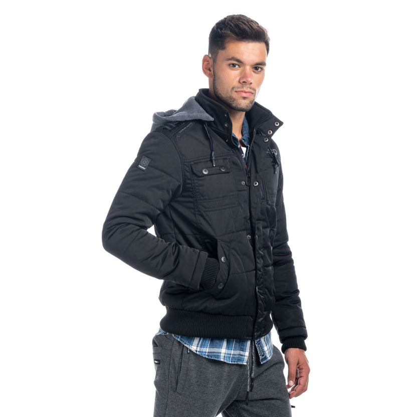 Padded jacket with hood man black side - Koroshi 1821JA11
