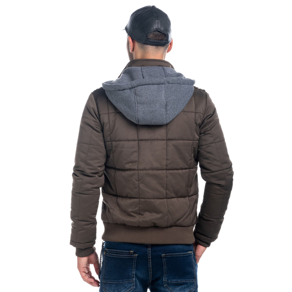 Chaqueta acolchada con capucha hombre verde oliva detalle - Koroshi 1821JA11