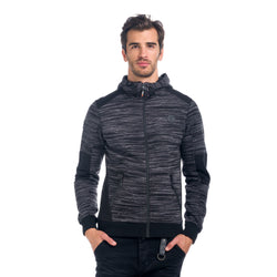Men's black plush hooded sweatshirt jacket - Koroshi 1821JA54