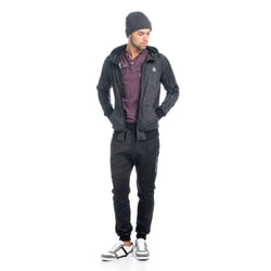 Schwarze, marmorierte Herren-Sportjacke mit Kapuze – Koroshi 1821JA65