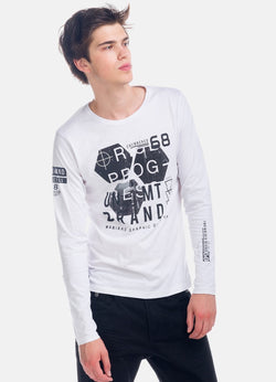 Weißes bedrucktes Langarm-T-Shirt für Herren – Koroshi 1821ML10