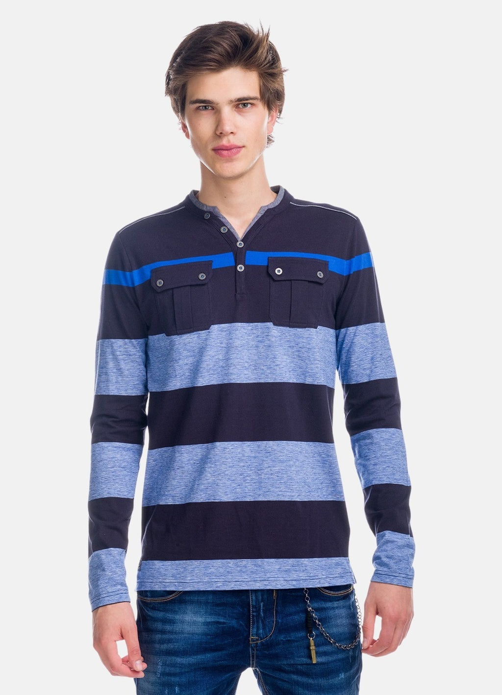 T-shirt rigata combinata con tasche