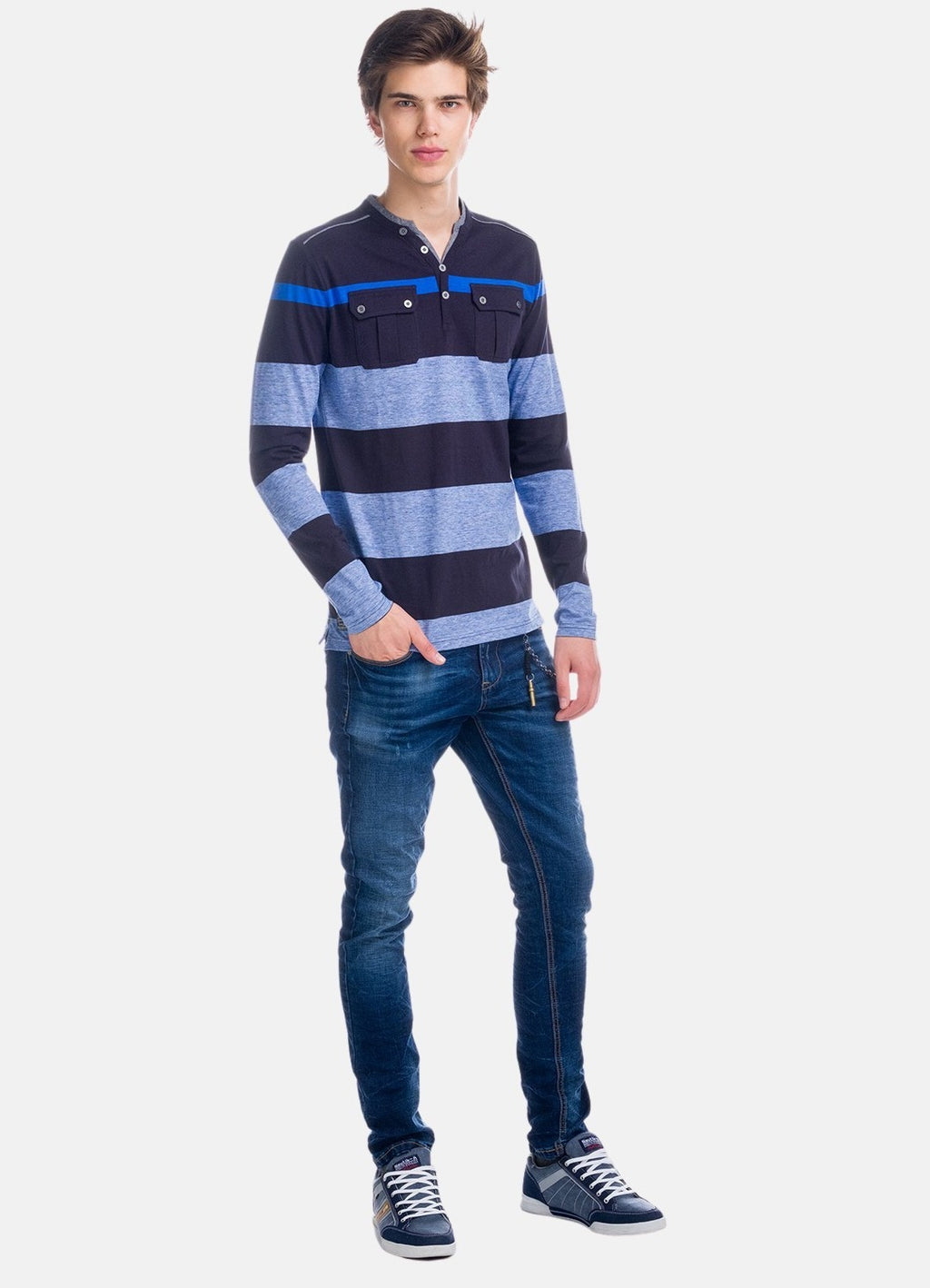 T-shirt rigata combinata con tasche