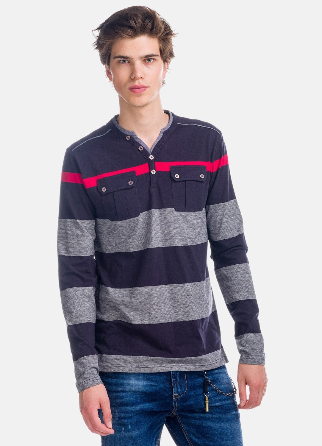 T-shirt rigata combinata con tasche