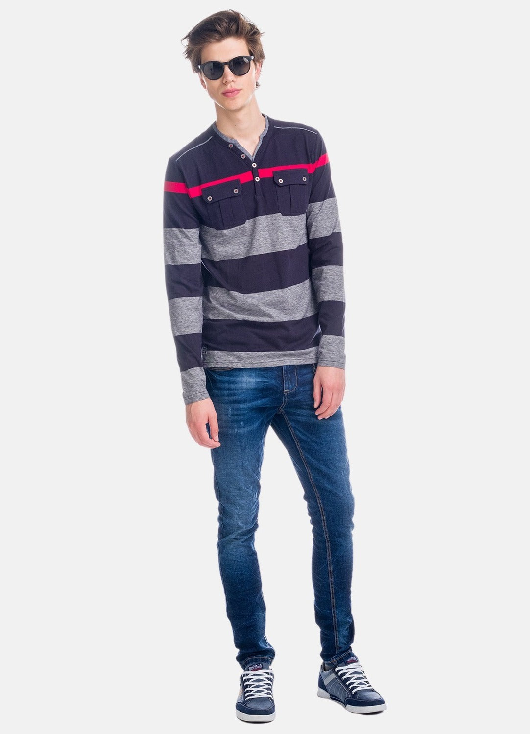 T-shirt rigata combinata con tasche