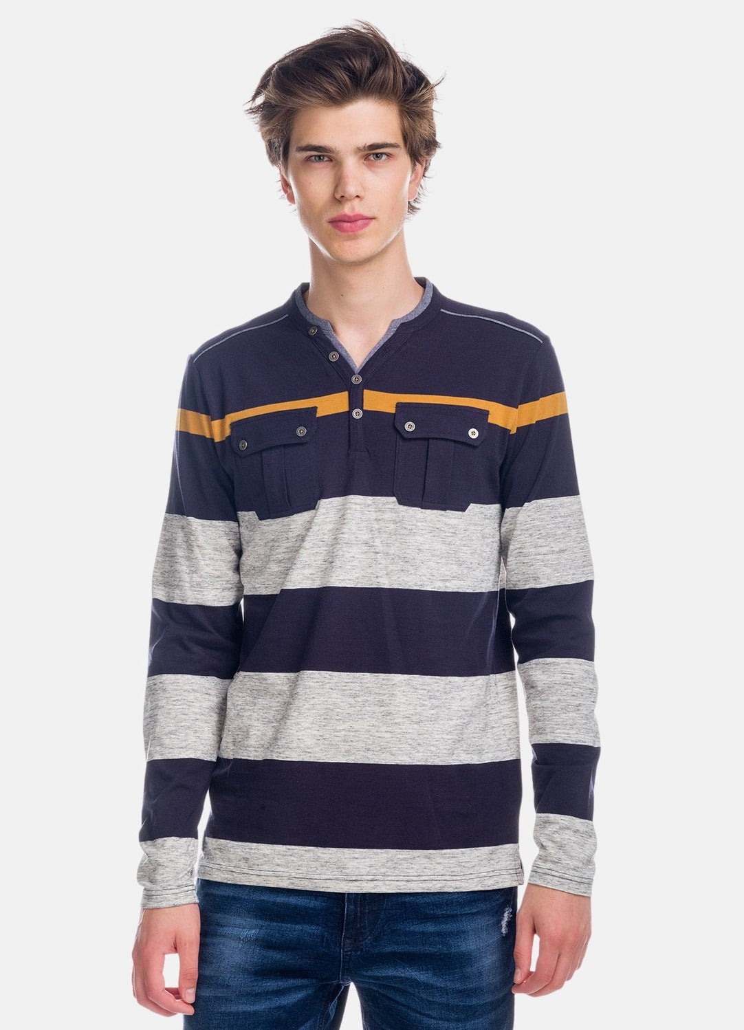 T-shirt rigata combinata con tasche