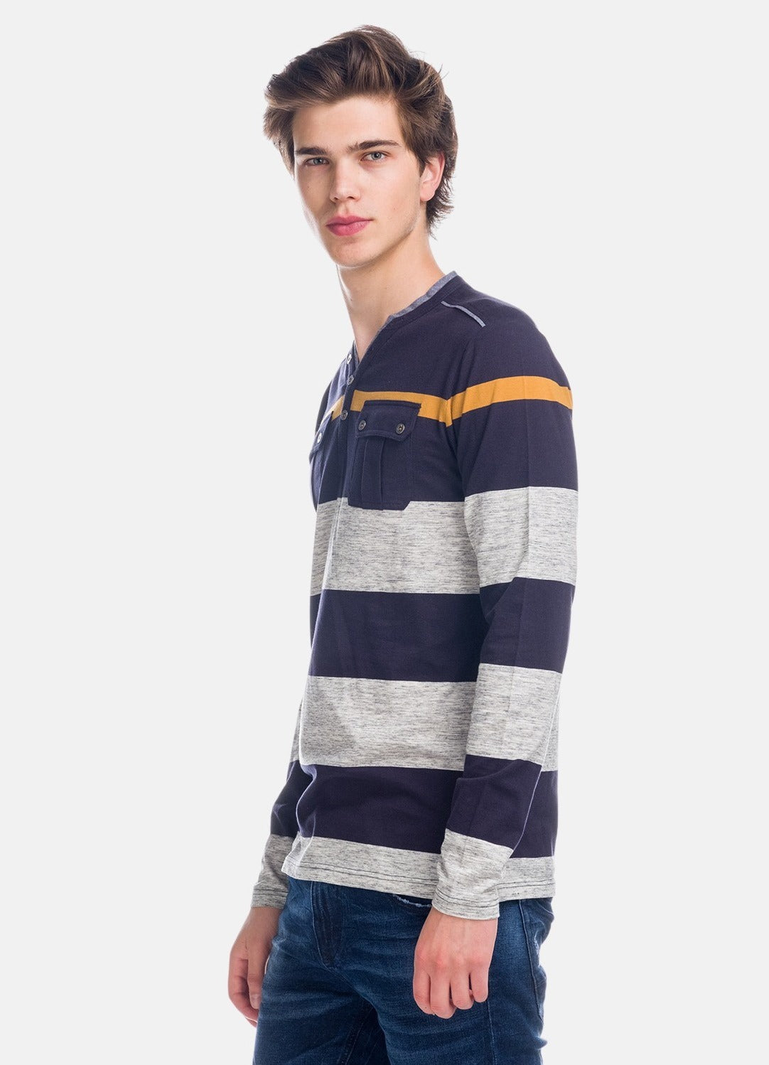 T-shirt rigata combinata con tasche