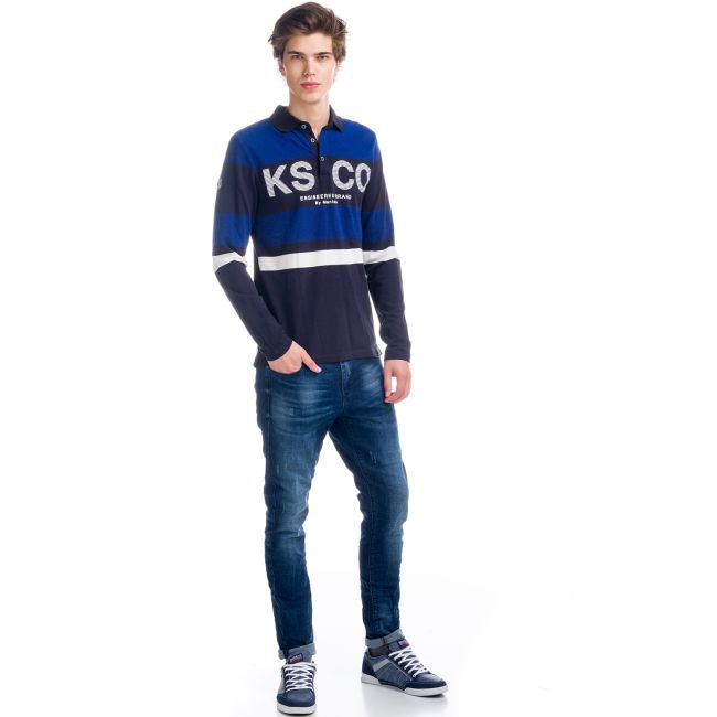 Polo rayas y letras manga larga