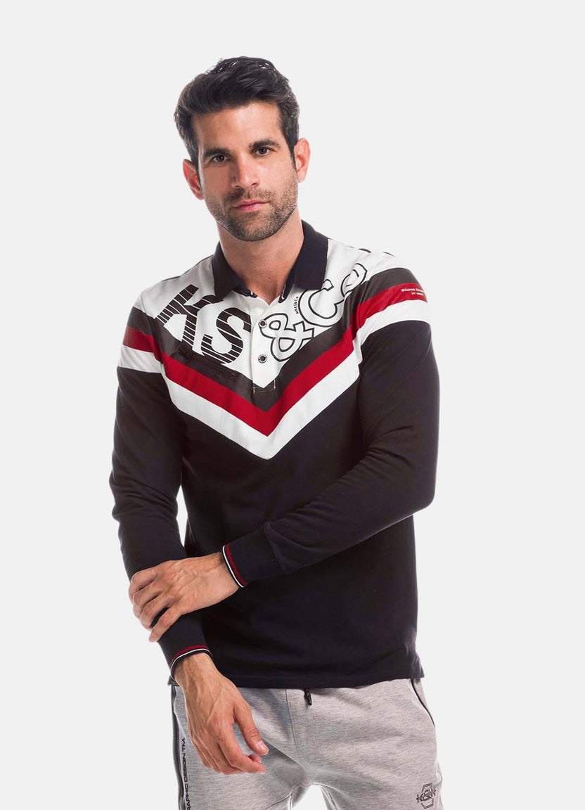 Polo da uomo stampata con righe e lettere