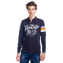 Polo da uomo a maniche lunghe con stampa storica blu navy - Koroshi 1821PL08