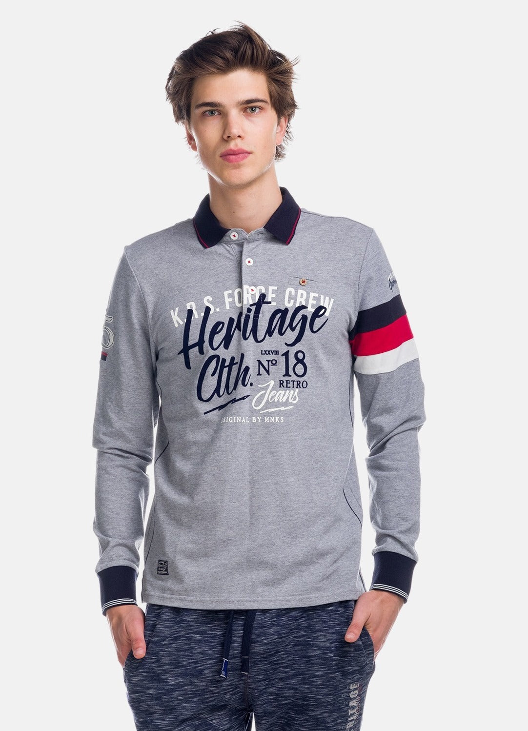 Bedrucktes Langarm-Poloshirt