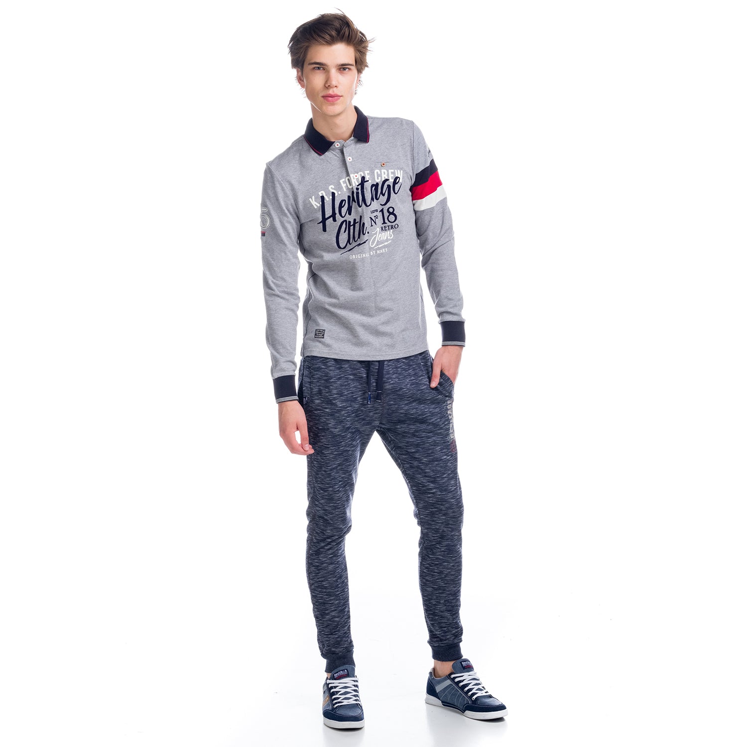 Bedrucktes Langarm-Poloshirt