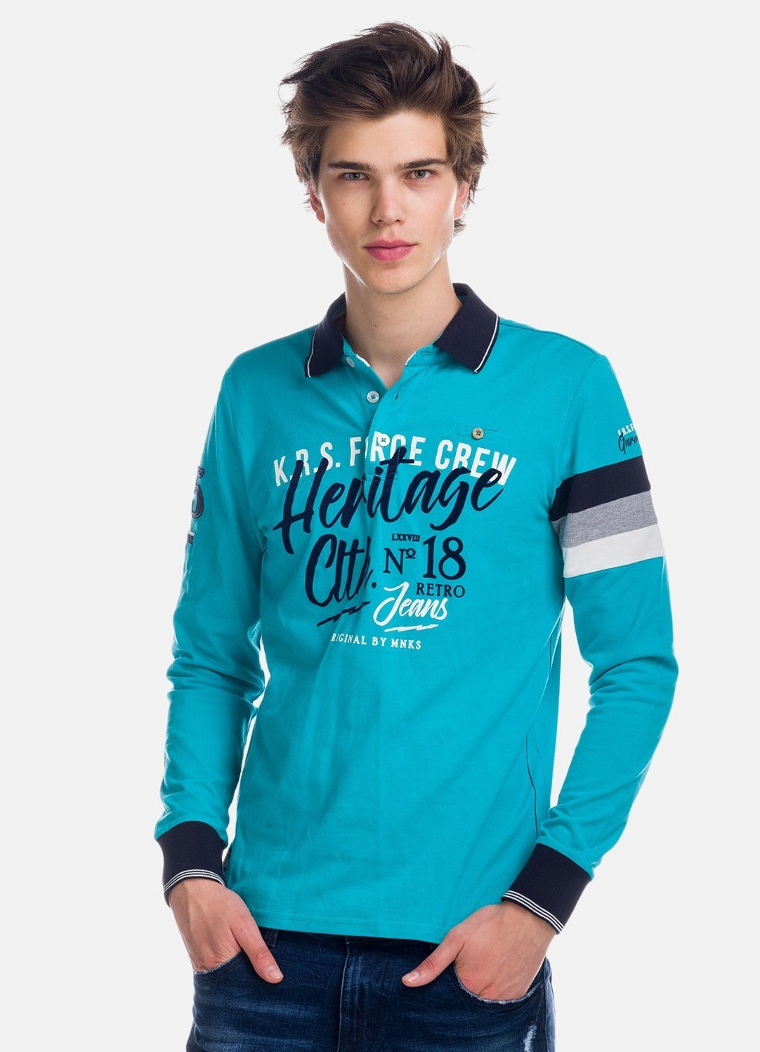 Bedrucktes Langarm-Poloshirt