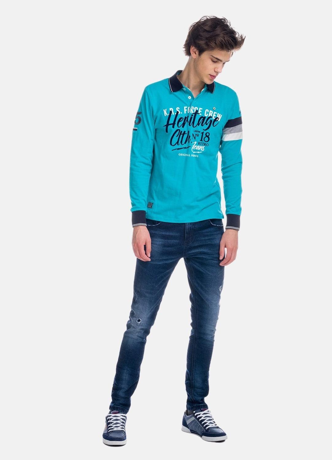 Bedrucktes Langarm-Poloshirt