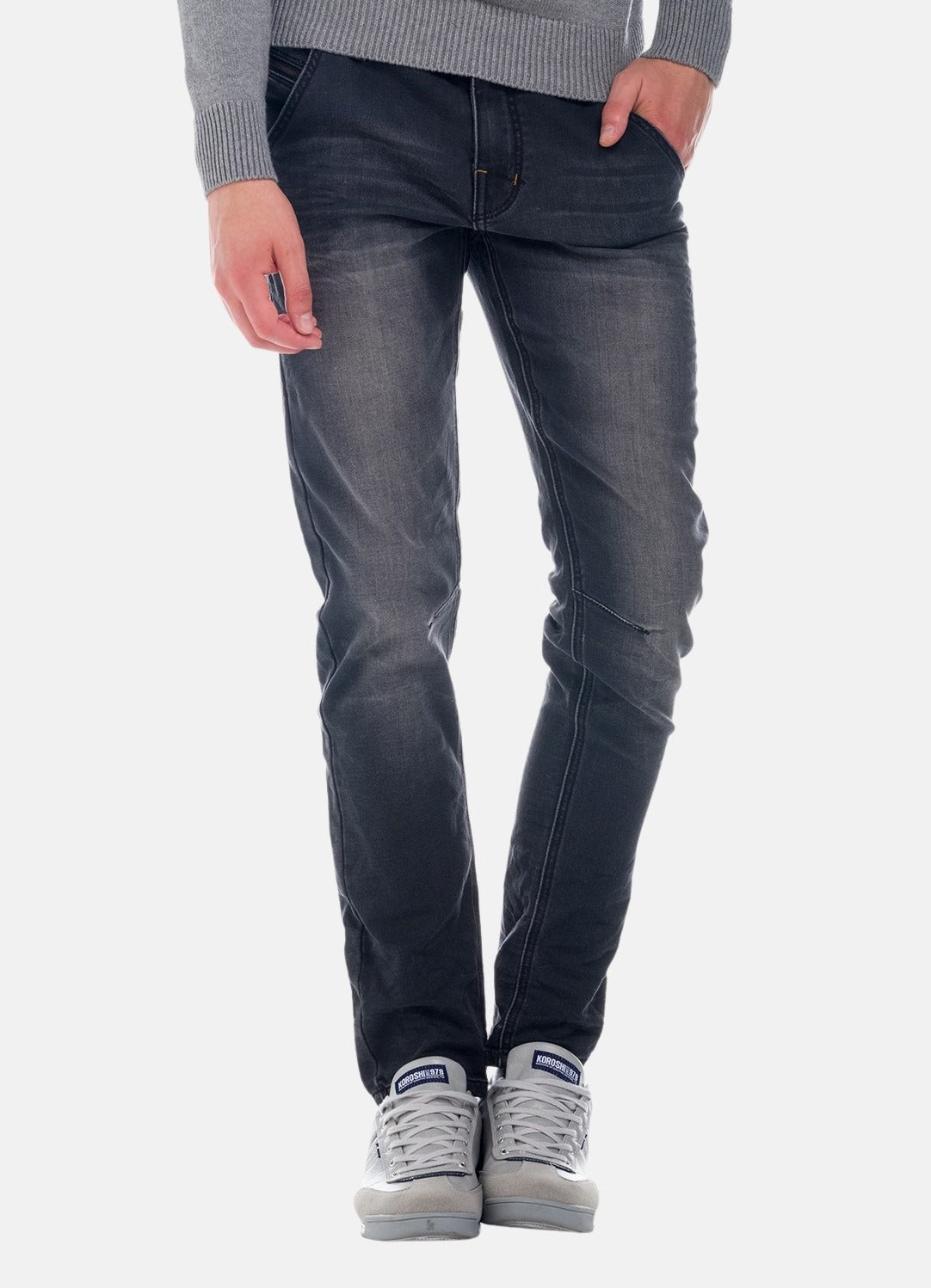 Slim black worn denim
