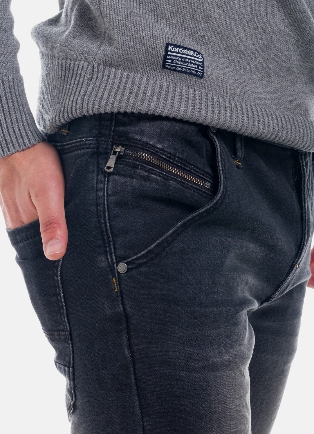 Slim black worn denim