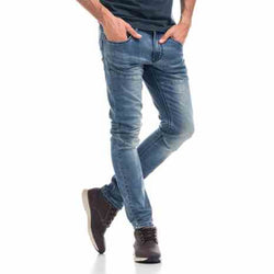 Herren-Slim-Fit-Jeans mit Nähten in Mittelblau – Koroshi 1821PT17
