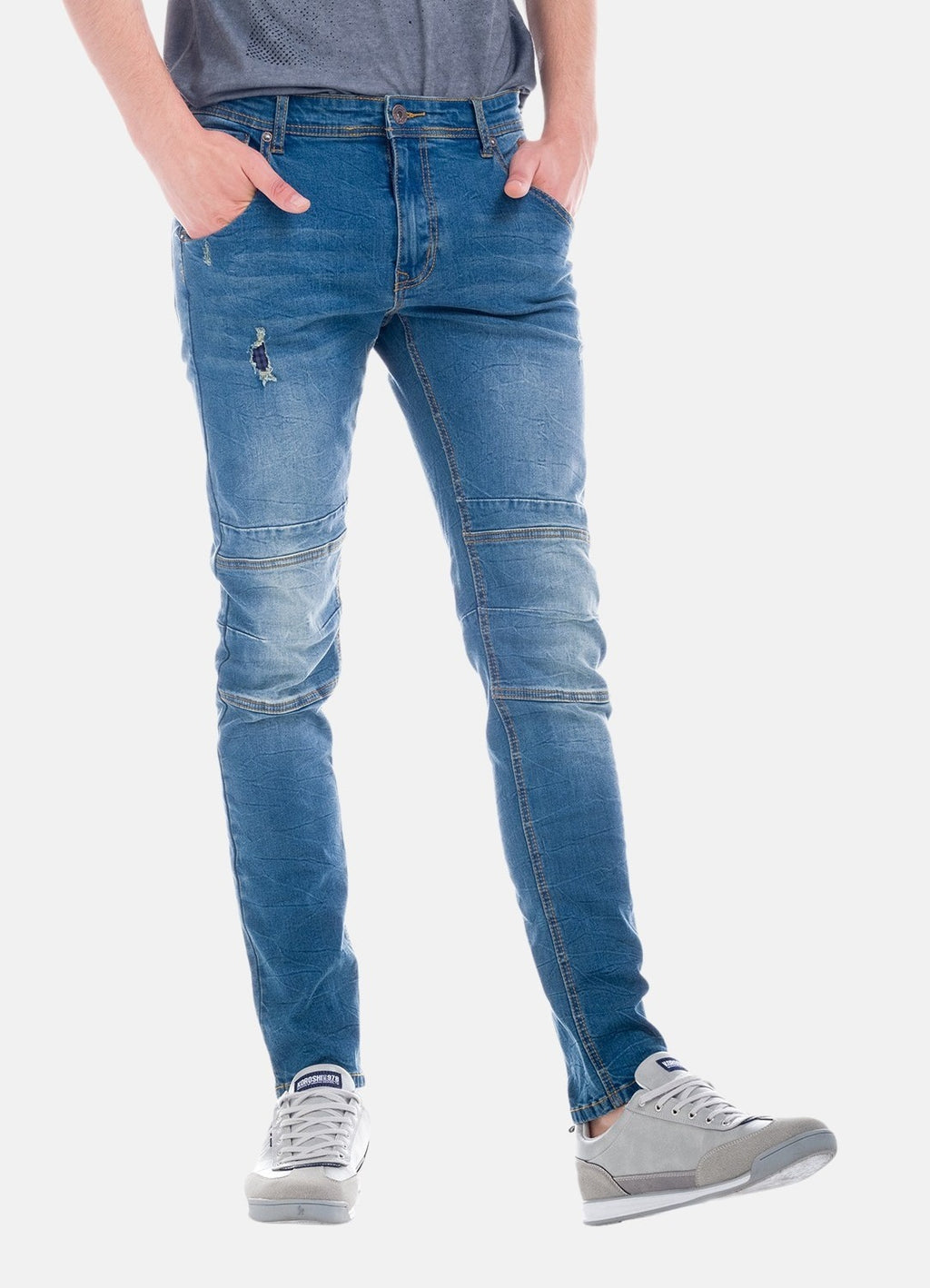Slim denim with knee seams