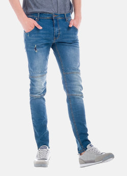 Light blue men's slim jeans with knee seams - Koroshi 1821PT20