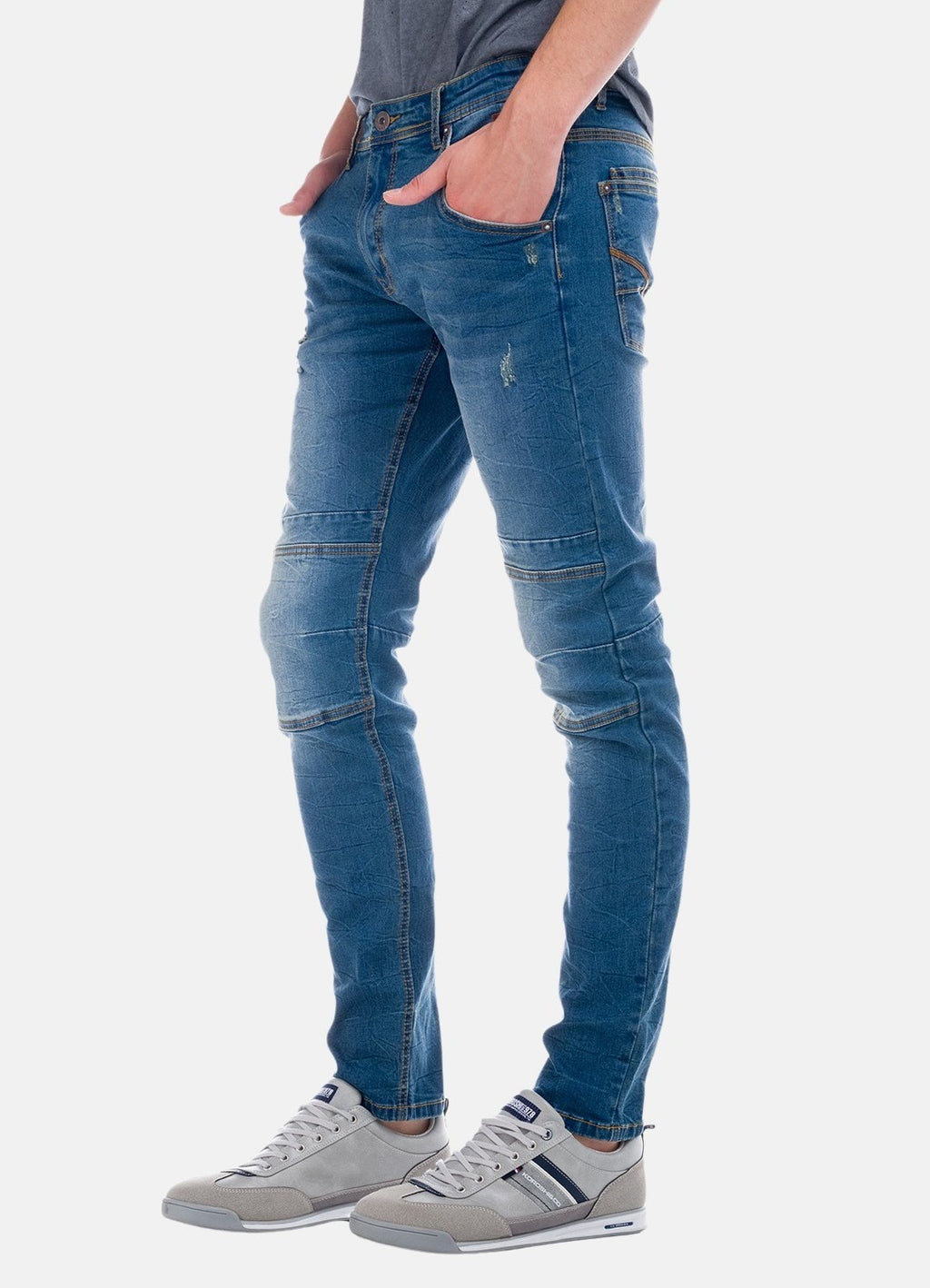 Slim denim with knee seams