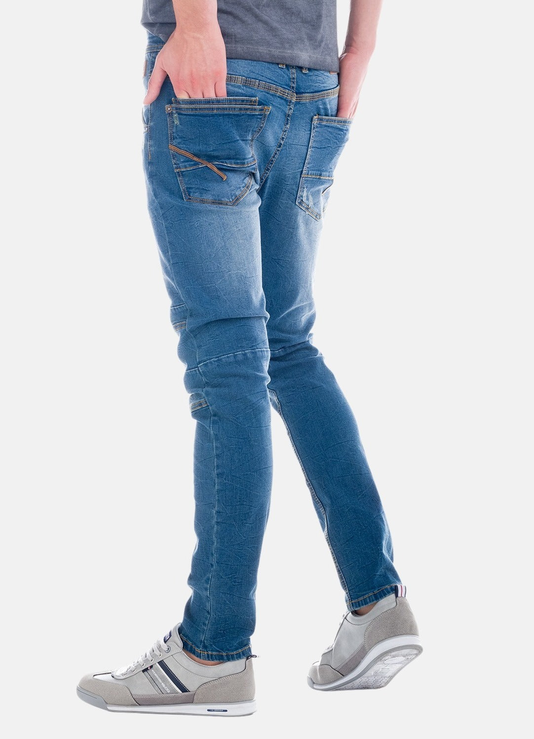 Slim denim with knee seams