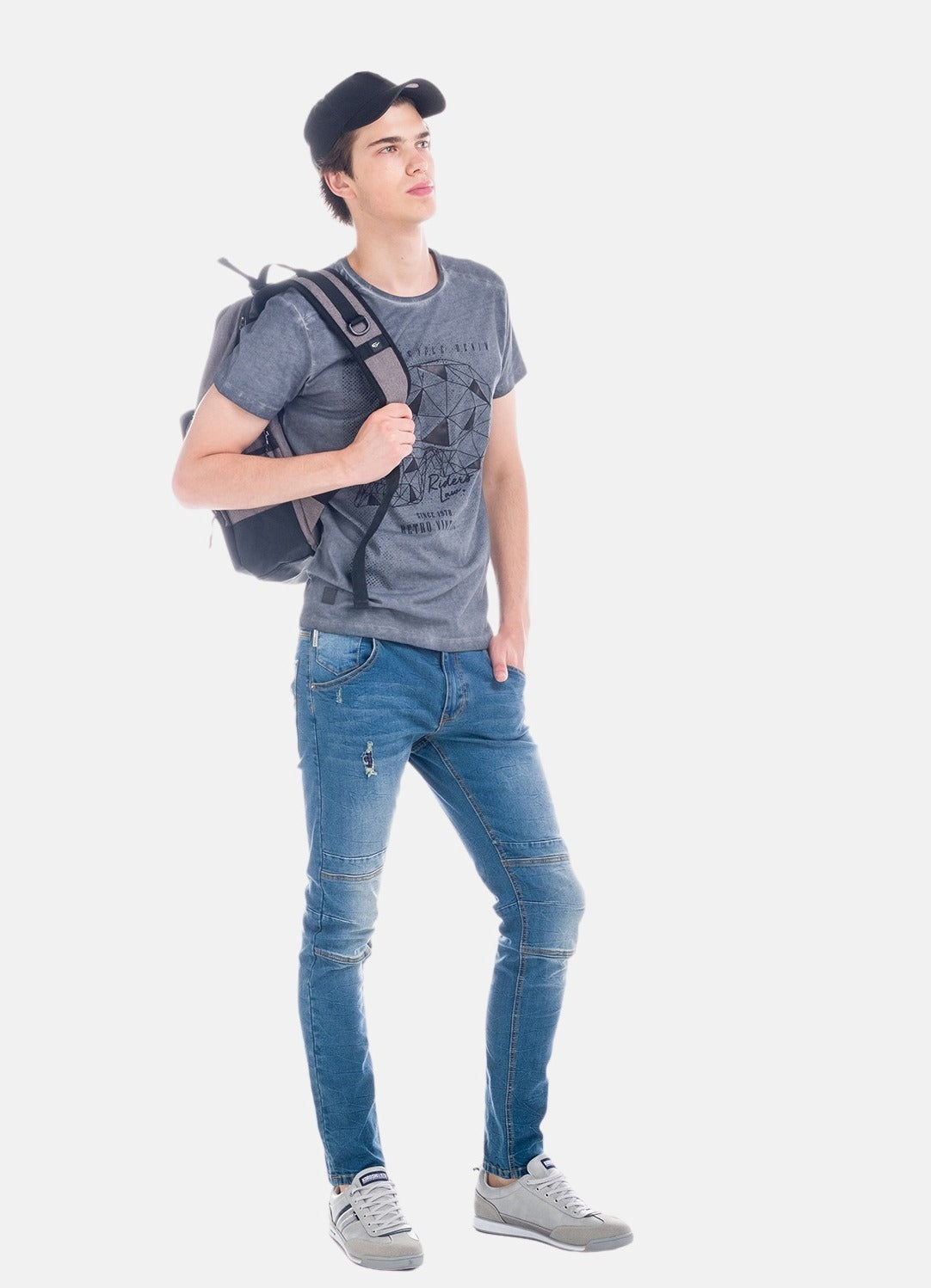 Slim denim with knee seams