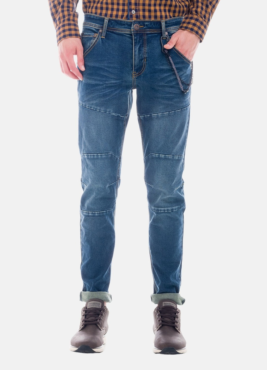 Schmaler blauer Denim mit Kordel-Schlüsselanhänger