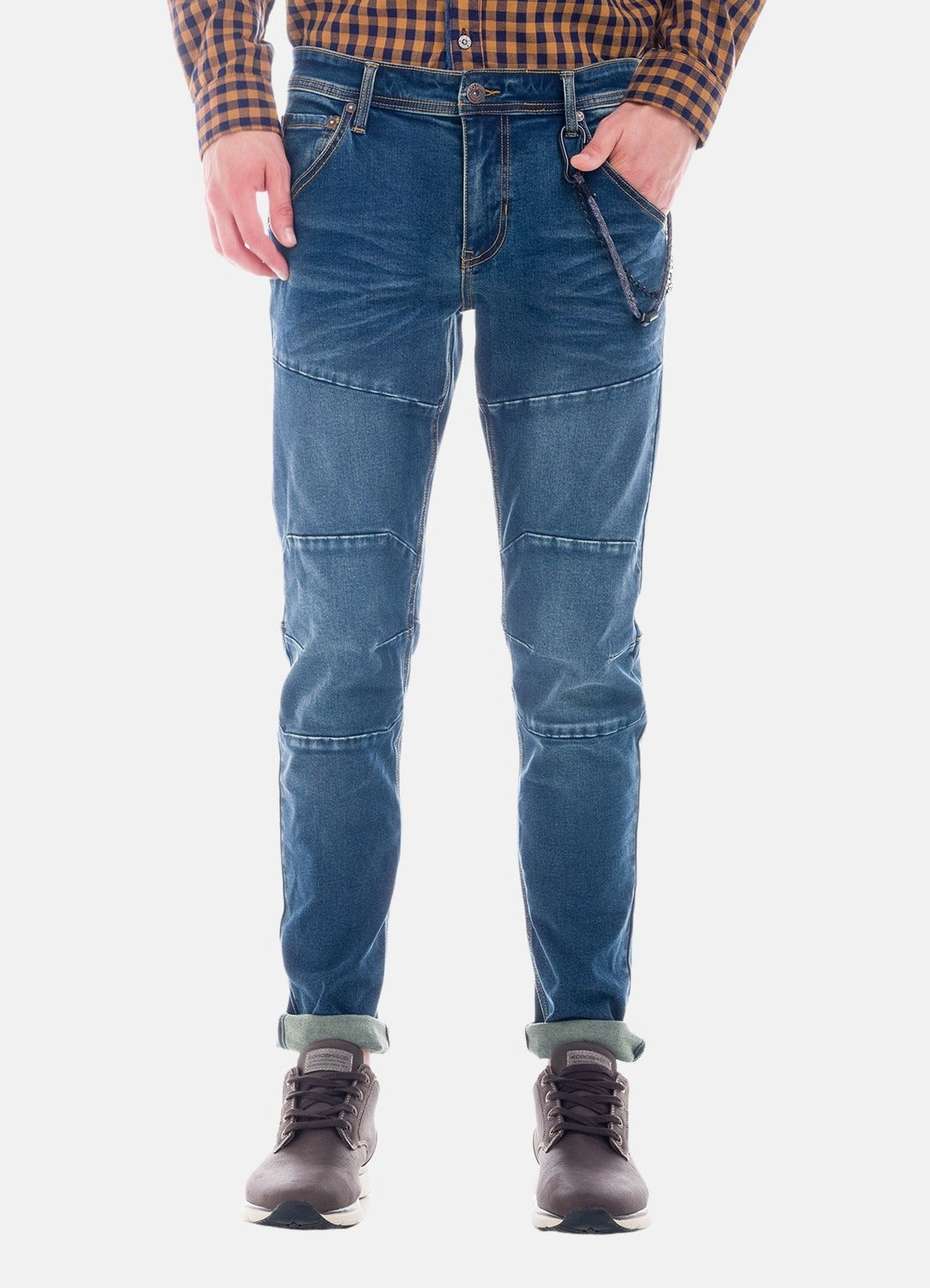 Schmaler blauer Denim mit Kordel-Schlüsselanhänger