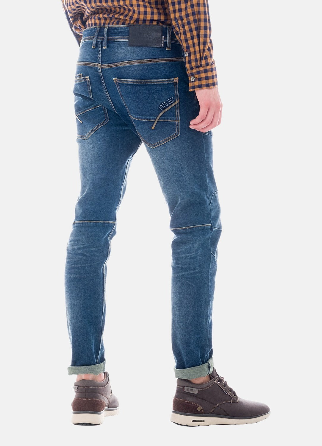 Schmaler blauer Denim mit Kordel-Schlüsselanhänger