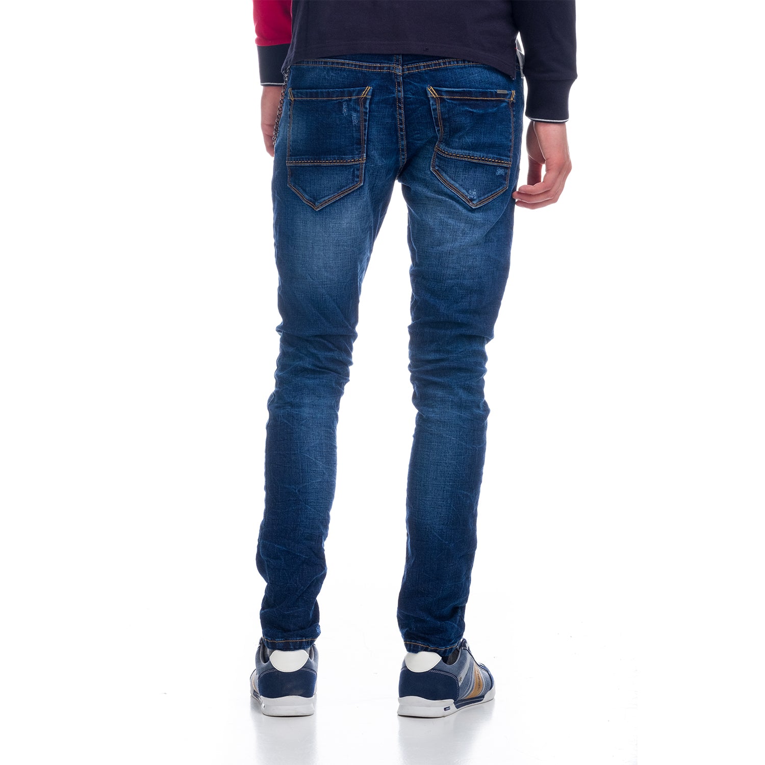 Denim bleu slim avec détail porte-clés en cordon