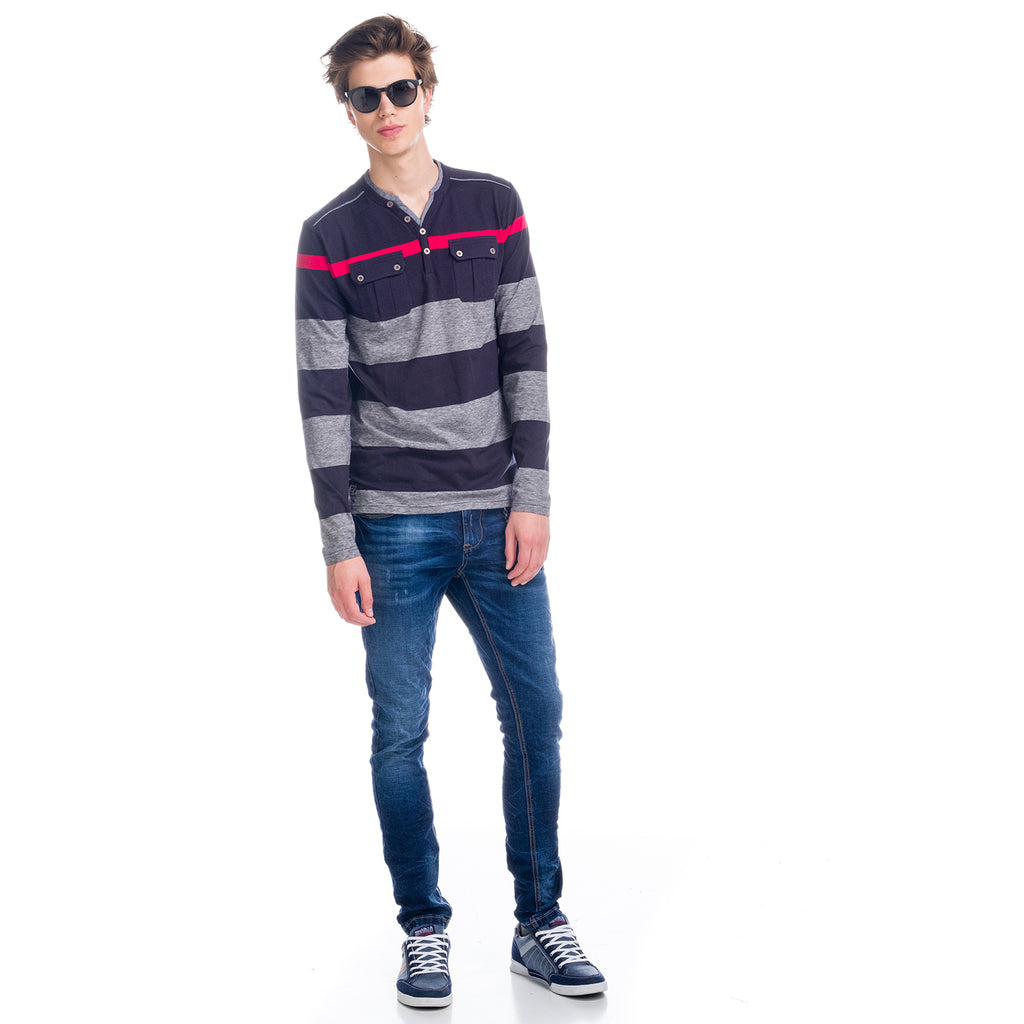 Denim bleu slim avec détail porte-clés en cordon